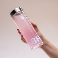 8hours Glass Bottle 500ml product shot – sleek 500ml glass hydration bottle for the 8hours lifestyle