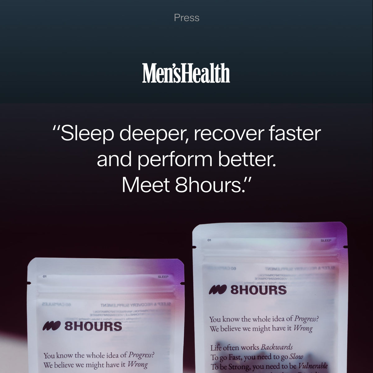 8hours Sleep & Recovery supplement detail – natural sleep formula with myo-inositol, tart cherry and bioperine