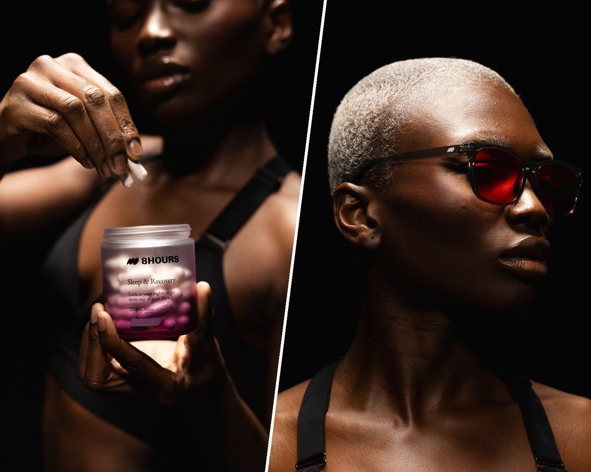 Sleep & Recovery capsules and the red-lens blue blocking glasses